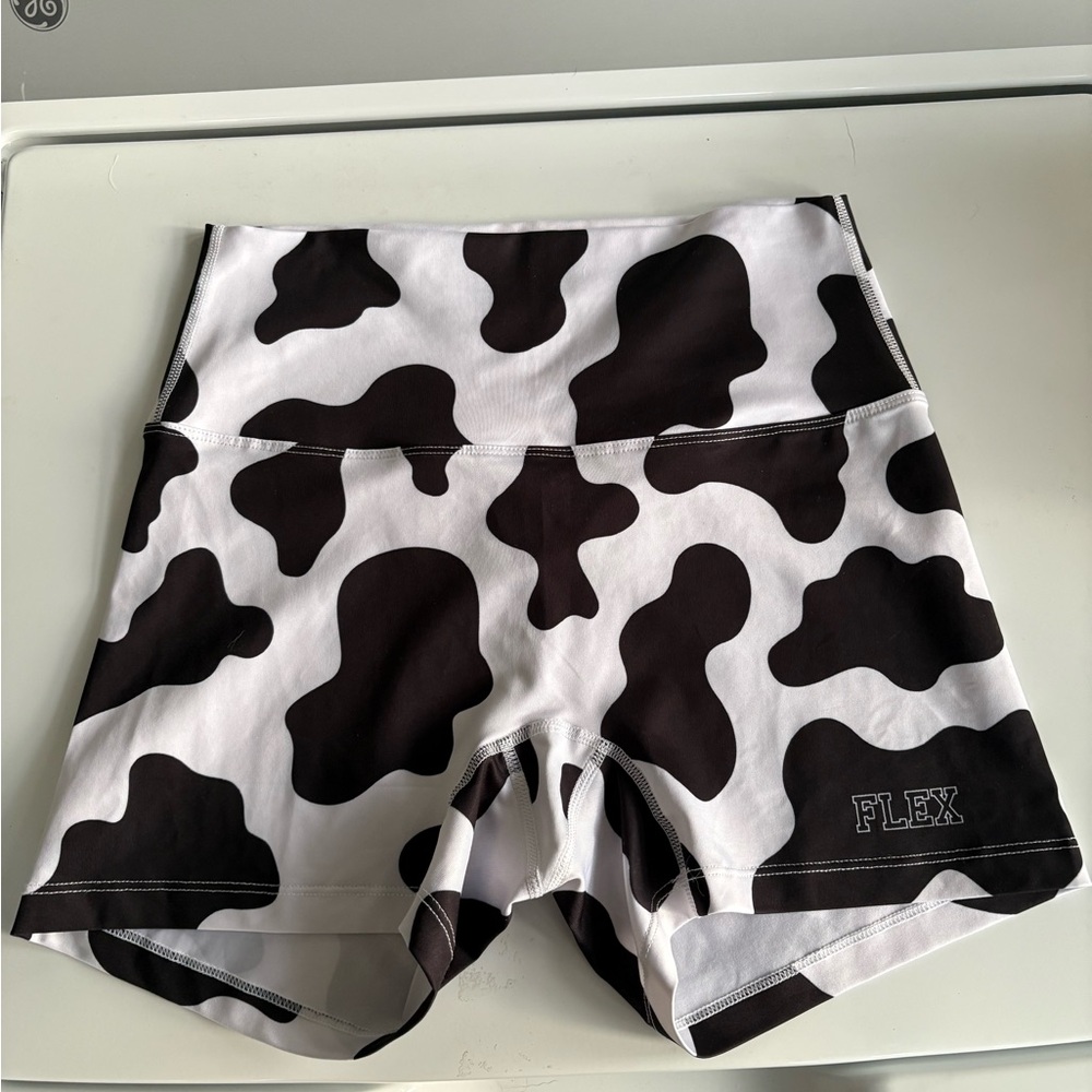 FLEX Women's Black and White Cow Print Bike Shorts